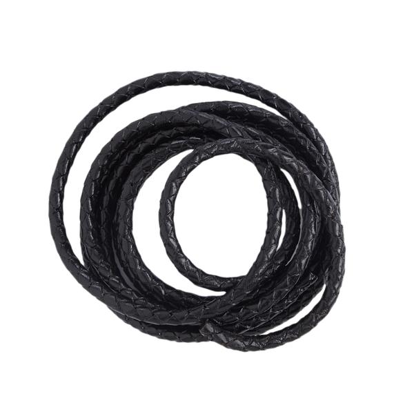 Braided Leather Cord ø 3 - 4 mm, Black