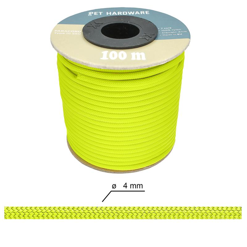 Paracord ø 4 mm - Neon Yellow (30 - 100 m)