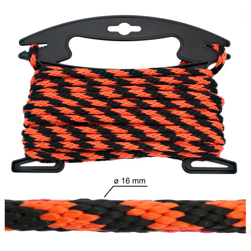PP Multifilament Solid Braided Rope - Neon Orange / Black, ø 16 mm