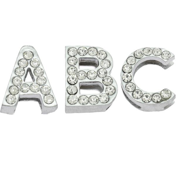 1 Box 26pcs Colorful Rhinestones Slide Alphabet Letters Charms 12mm A-Z Letters Alloy Rhinestone Slide Charms, Adult Unisex, Size: One size, Silver