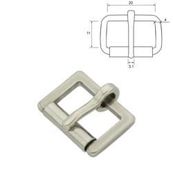 20mm Square Half-Roller Buckle - Nickel, Mac-Lace Leather